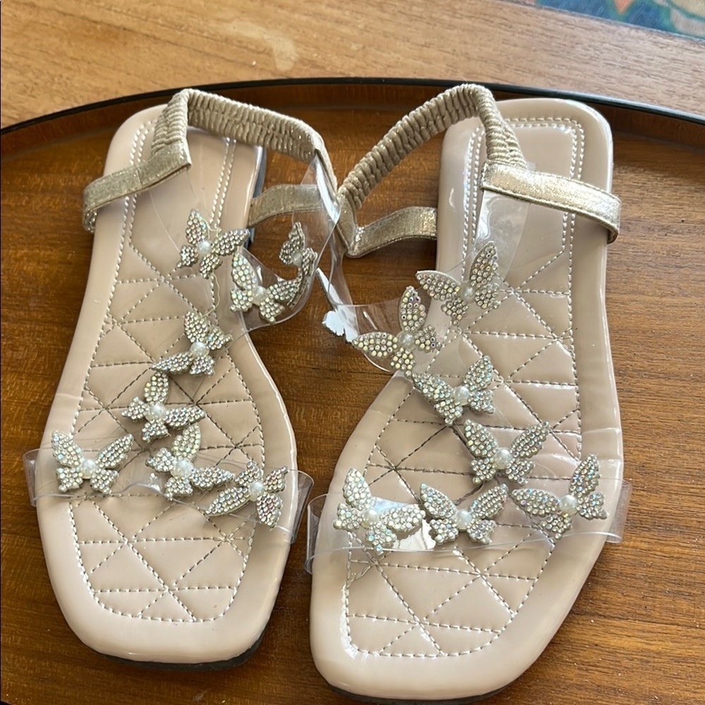 Butterfly Embellished Sandals iridescent Size 9 US